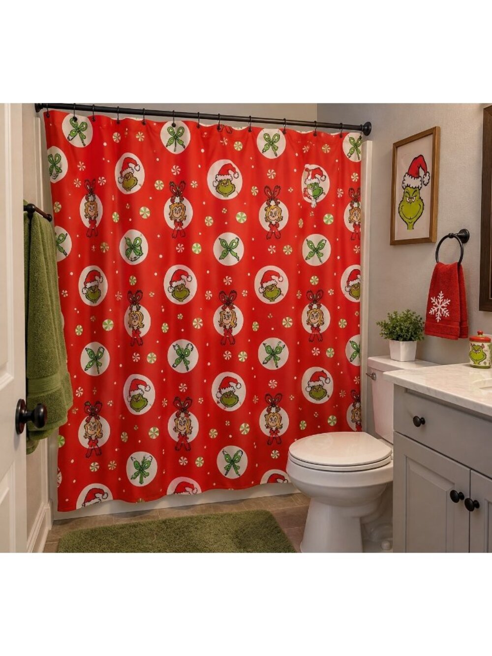 Dr Seuss Grinch Christmas Shower Curtain Cindy Lou Who 72 x 72 Whoville Cindy Rd
